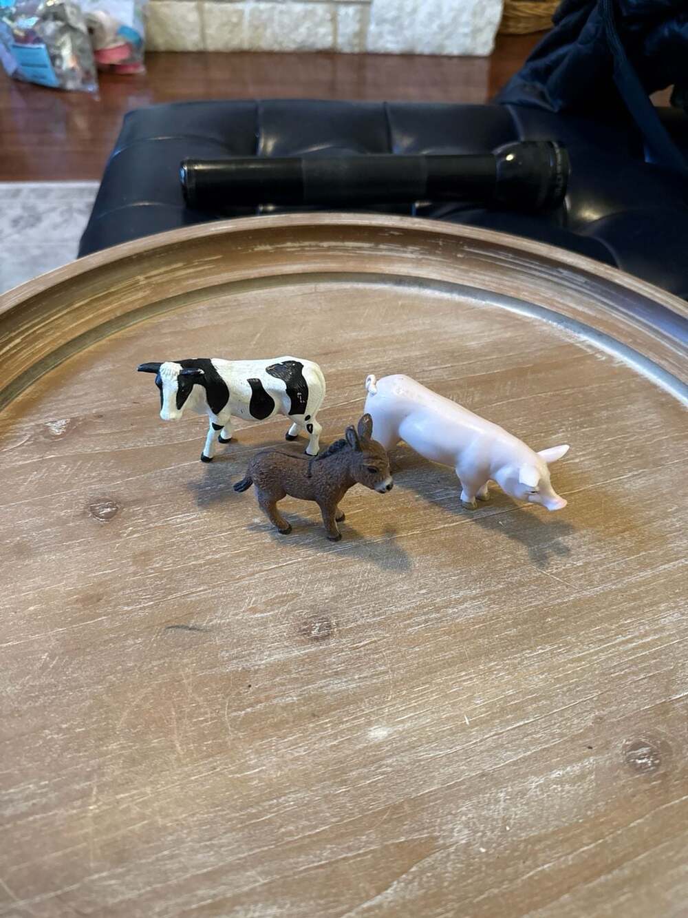 Schleich Farm World Animal Figurine Lot - Holstein Cow, Donkey Foal, and Pig